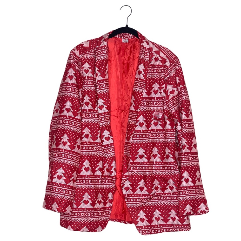 Womens Red Heart Tree Christmas Holiday Suit Blazer Multi-color Light Up Size 3X